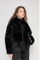 Stylish reversible black sheepskin coat with a hood made of natural sheepskin